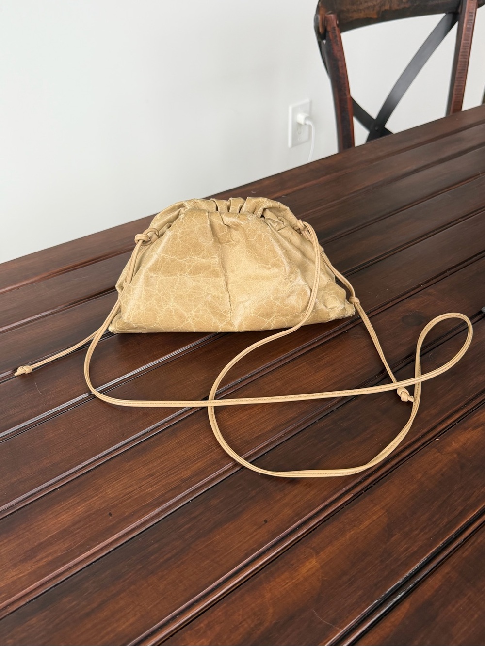 Bottega Veneta Light Tan Paper Drawstring Crossbody Pouch